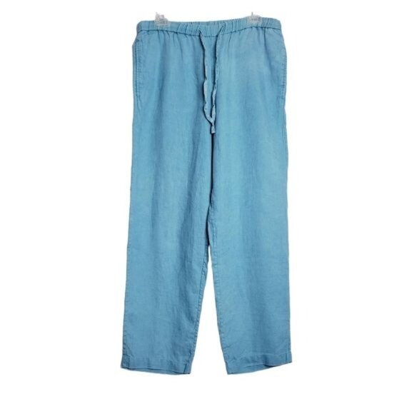 Orvis Linen Blue Teal Drawstring Relaxed Fit Pants Women's Size Small - Picture 1 of 8